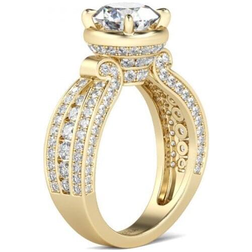 Shuning Gold Fashion White Cubic Zircon Crystal Jewelry Ring for Woman Wedding Engagement Beautiful Gft Ring JEUR-0119