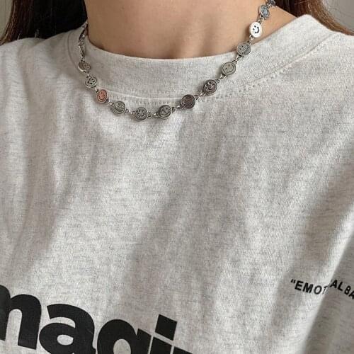 Orgin Summer Unique Design Smile Face Phiz Choker Necklace for Women High Street Circle Silver Color Necklace Party Jewelry