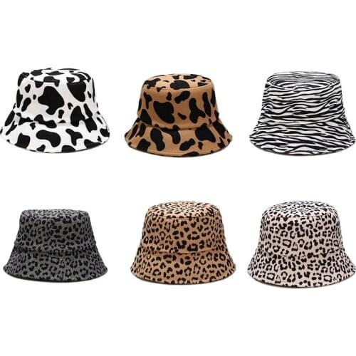 Winter Bob Leopard Cow Cheetah Print Bucket Hat Zebra Fishing Fashion Korean Women Men Warm Faux Fur Fishermant Hat Bob Chapeau