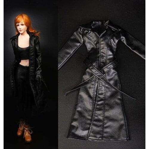 1/6 TYM101 Female Black/Red Windbreaker Clothes Model Long Leather Coat Jacket Fit 12inch Action Figure Soldier Body