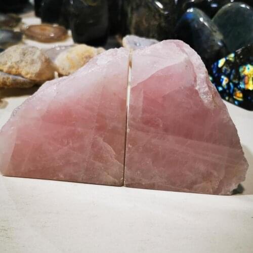 1 Pair Natural Raw Rose quartz Book Holder Office Home Desk Bookends Office Accessories