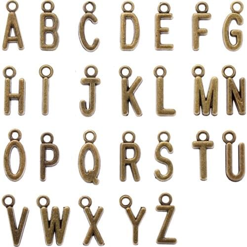 20Pcs 7X17MM Antique bronze Metal Zinc Alloy English Letter A-Z Charms Fit Jewelry Pendant DIY Necklaces Bracelets Makings