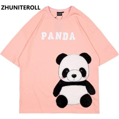 Harajuku 2021 Chinese Men T Shirt Embroidery Panda Block T-shirts Hip Hop Summer Fashion Cotton Short Sleeve Tops Tee Clothing