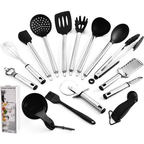 23PCS Hot Silicone Kitchenware Spatula Set Stainless Steel Handle Nonstick Cookware Kitchen Baking Utensil Cooking Tools Kit