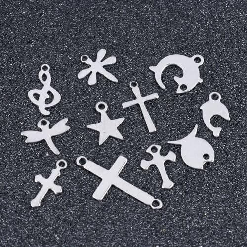 30Pcs/Lot Stainless Steel Cross Fish Star Dragonfly Charms For Jewelry Making Supplies Keychains Bracelet Necklace Diy Pendant