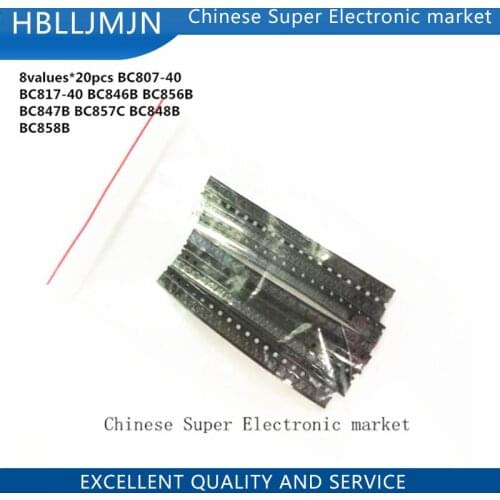8values*20pcs=160pcs BC807-40 BC817-40 BC846B BC856B BC847B BC857C BC848B BC858B BC807 BC817 BC847 BC857SOT-23 SMDTransistor kit
