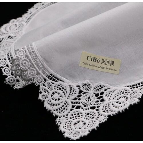A001: White premium cotton lace handkerchiefs 12 piece/pack blank crochet hankies for women/ladies wedding gift