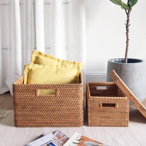 Bamboo Rattan Storage Basket Dirty Clothes Handmade Toy Organizing Sundries Storage Bags Desktop Rangements Home Products DG50K