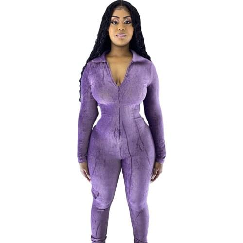 BKLD Sexy One Piece Outfits 2020 Fashion Slim Corduroy Zipper Long Sleeve Solid Bodycon Casual Jumpsuit Party Women Club Wear