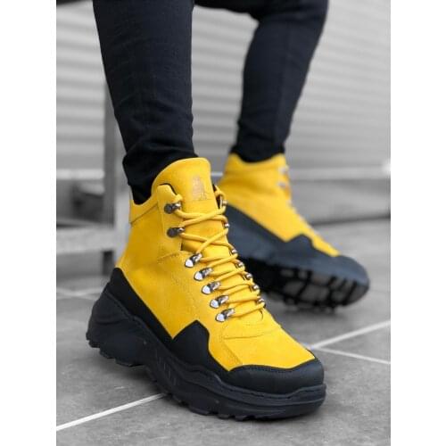 BOA Male Sports Boots Yellow Color Black Outsole Lace-Up Ankle Boots Original Design Casual Young Style Stylish Social Male fashion BA0154