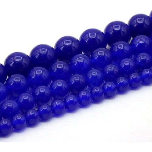 Round Shape Deep Blue Chalcedony 6/8/10/12mm Loose Beads Size Optional DIY Stone Accessory Women Fashion Jewelry Making 15"