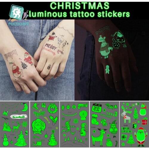 Rocooart Christmas Kid Tattoo Body Temporary Decoration Luminous Cartoon for Children Hand Glowing in the dark Tattoo Sticker