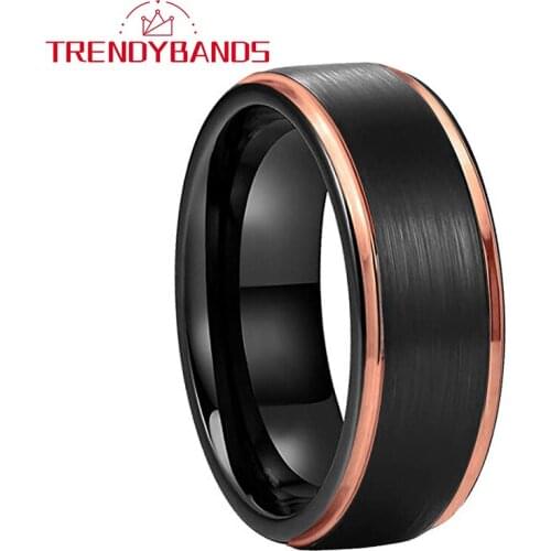 8MM Two-Tone Tungsten Carbide Rings For Men Women Wedding Bands Stepped Edges Brushed Finish Comfort Fit
