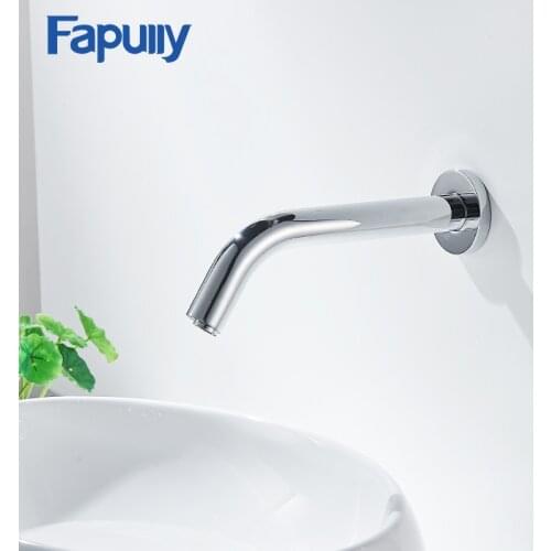 Fapully Chrome Basin Sensor Faucet Automatic Faucets Bathroom Wall Mounted Chrome Cast Hot and Cold Sensor Water Mixer Tap 232