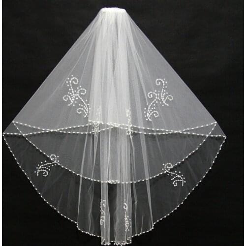 Bridal Veils Two Layers Beaded Pearls Beading Edge White Ivory Wedding Veils Fashion Bridal Accessories 2018 New