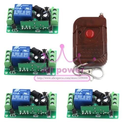 Hot sale wireless switch 12V Three Ways remote control relay switch RF ON/OFF 4 Switchs + 1 Remote Controllers