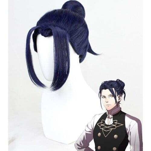 Game Fire Emblem: ThreeHouses Felix Cosplay Hair Blue Bun Navy Ponytail Straight Bangs Beauty Tips Halloween Role Play Hairwear