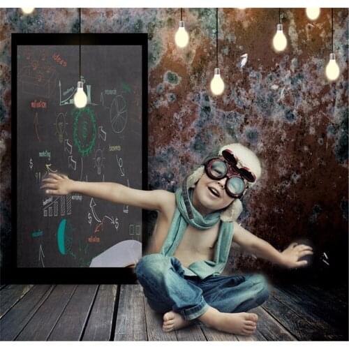 Sparking Lighting Grey Wood Door Photography Backdrop for Kids Black Wood Floor Baby Photography Background Custom Child Photos