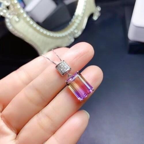 Royal Design Ametrine Pendant for Party 10mm*14 Mm Emerald Cut Natural VVS Ametrine Necklace Pendant 925 Silver Ametrine Jewelry