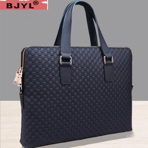 Genuine Leather Men Handbag Business Briefcase Cross Section Shoulder Diagonal Blue/Black Leather Male 14" Laptop Messenger Bags