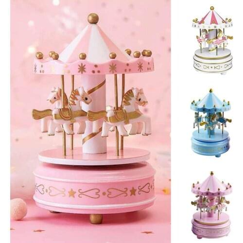 3 Colors Wind Up Horse Roundabout Carousel Musical Box Wedding Toy Gift Christmas Children Parties Kid Birthday Melo L0D7