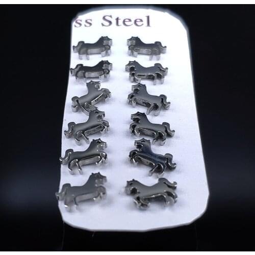 6 pairs Fashion Unicorn Stainless Steel Earing Set Women Silver Color Stud Earing Jewellery pendientes mujer E61282S03
