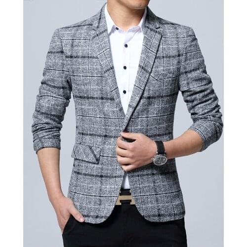 2021 New Spring Autumn Mens Plaid Blazer Fashion Business Casual MenS Slim Fit Suit Jacket Large Size Casual Mens Blazer MY331