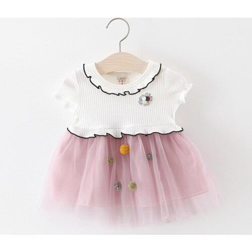 2019 Baby clothing girls new summer Dress Kids cute short sleeve flower cotton mesh dress for girls 1-3 Years