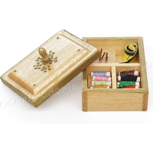 Odoria 1:12 Miniature Sewing Kit Box with Threaded Spools Tape Dollhouse Furniture Accessories Livingroom Bedroom Sewing Room