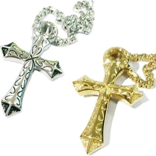 Runic Symbol Cross Pendant Necklace For Men And Women Gold Silver Color Stainless Steel Jewelry Byzantium Box Chain Wholesale