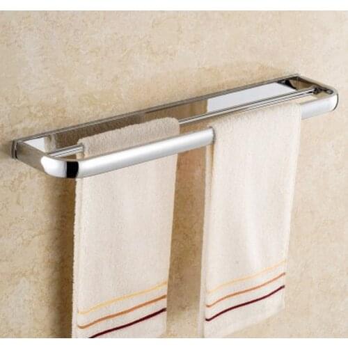 Polished Silver Chrome Brass Wall Mounted Bathroom Hardware Double Towel Rail Bar Holder Dba832