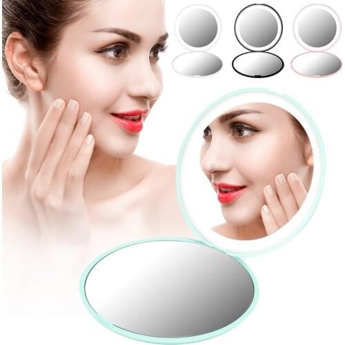 Portable Foldable 10X Magnification Mini 12 LEDs Makeup Mirror Cosmetic Tool