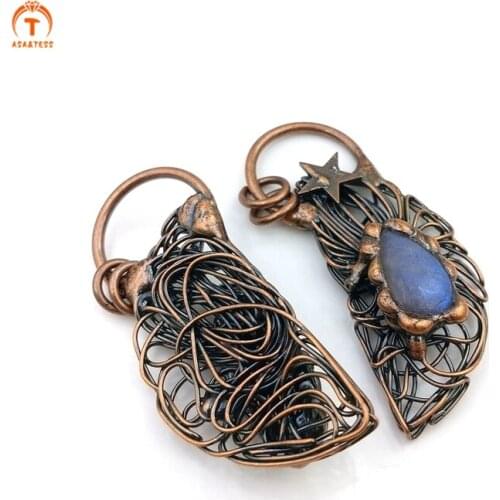 Natural Kyanite Quartz Gemstone Pendant Star and Moon Bronze Vintage Necklaces For Women Jewelry Gift Pendant Fashion Jewelry