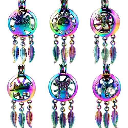 Rainbow Cloud Dream Catcher Beads Cage Jewelry Making Perfume Diffuser Oyster Pearl Cage Locket Pendant