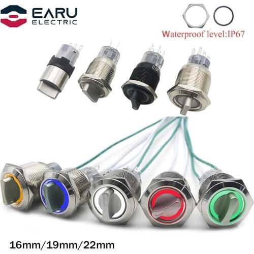 Self-return Momentary Self-locking Fixation Waterproof DPDT Illuminated Metal Selector Knob Rotary Switch 2 3 Position LED Lamp