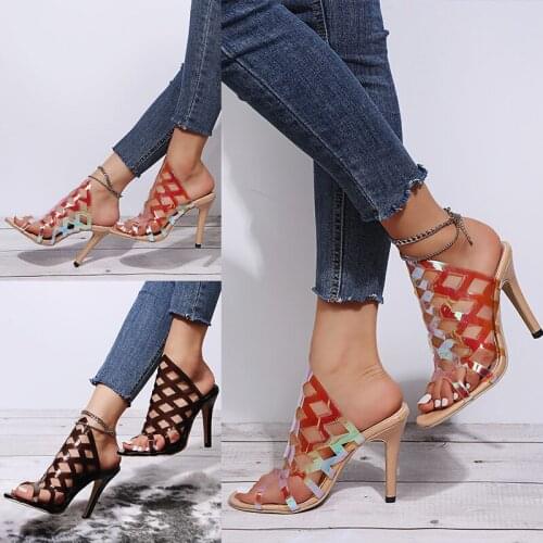 Summer Women Sandals High Heels Cross Strap Sandals Laides Sexy Slip On Sandals Special Film Laser Uppers