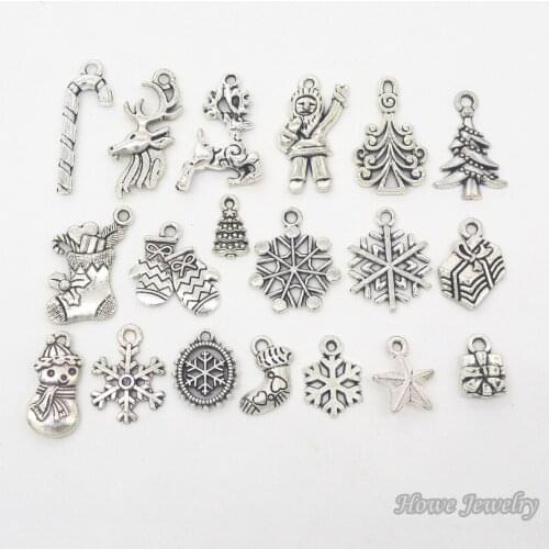 Mixed 57pcs Christmas charm Antique silver Pendant european Style jewelry findings Q014