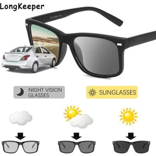 Photochromic Sunglasses Men Polarized Driving Chameleon Sun Glasses Male Retro Brand Square Day Night Vision Drivers Eyewear