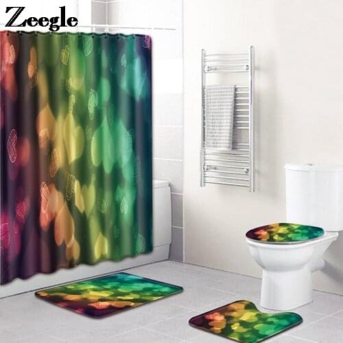 Valentines Day Style Bath Mat and Flannel Shower Curtain Set Waterproof Home Shower Curtain Polyester Bathroom Carpets Set