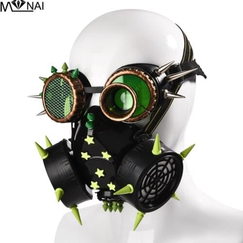 Steampunk Mask Gothic Unisex Punk Rivet Half Face Halloween Cosplay Blue Spikes Goggles with Mask Accessory
