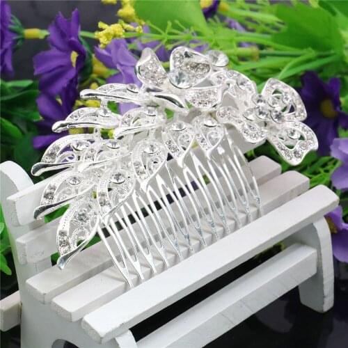 Wedding Bridal Flower Crystal Leaves Hairpin Hair Comb Hair Clips Women Girls Party Fashion Jewelry Accessories Decoration Gifts