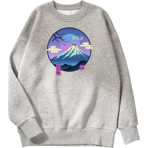 Mount Fuji Pattern Sweatshirts Cartoon Japan Landscape Mens Sweatshirt Korean Cool Man Hoodies Comfortable Vintage Pullover