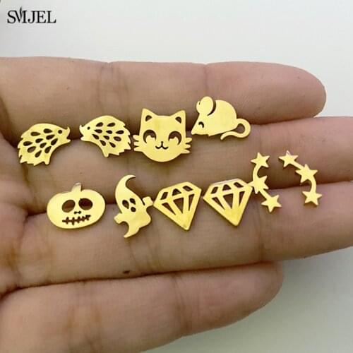 Punk Stainless Steel Earings Fashion Jewelry Small Animal Ear Piercing Skull Mouse Star Ghost Ballet Stud Earrings Pendientes