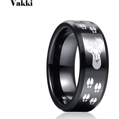 VAKKI 8mm Black Black Elk Tungsten Carbide Ring Wedding Band for Men Rings Engagement Jewelry
