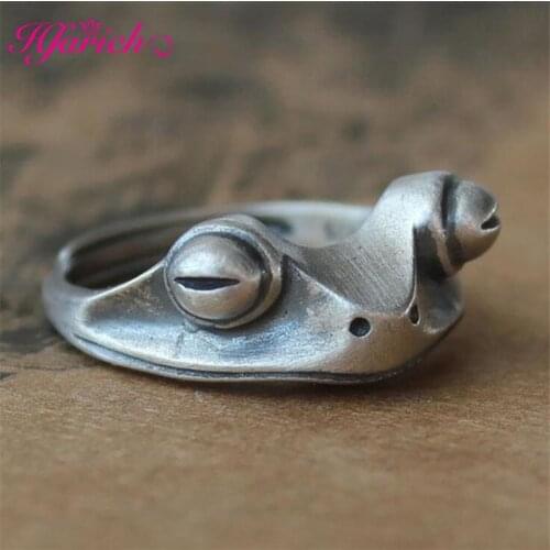 Vintage Silver Color Frog Ring for Women Artistic Design Retro Personalise Resizable Unisex Female Statement Open Hug Rings Gift