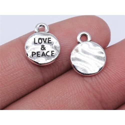 WYSIWYG 20pcs 10x10mm Antique Silver Color Love & Peace Charms Pendant For Jewelry Making DIY Jewelry Findings