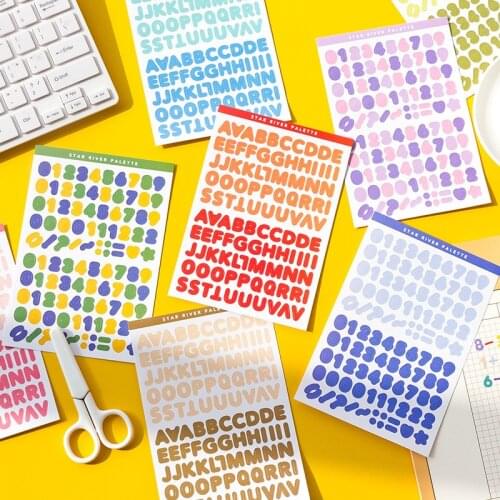 Yisuremia New 6pcs/Pack Kawaii Number Letters Sticker For Photo Journal Scrapbook Basic Decorative Adhesive Stickers Stationery