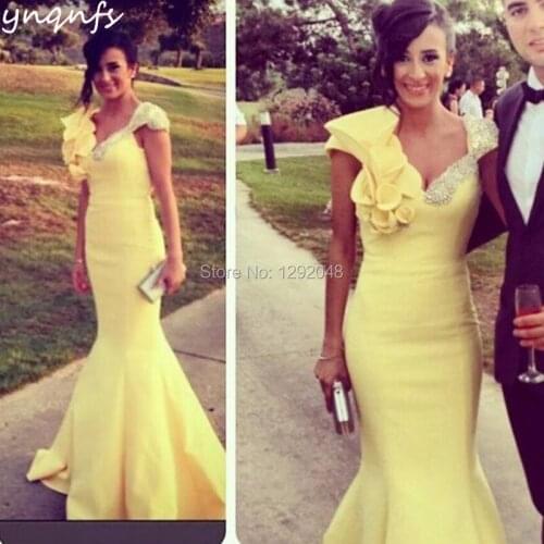 YNQNFS ED260 Robe de Soiree Rosettes Open Back Elegant Mermaid Yellow Crystal Long Dresses Evening Party Prom 2019