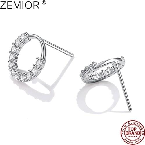 ZEMIOR Circular Shape Stud Earring For Women S925 Sterling Silver 5A+ Cubic Zircon Earring Fine Jewelry Send Love Gift Hot Sale