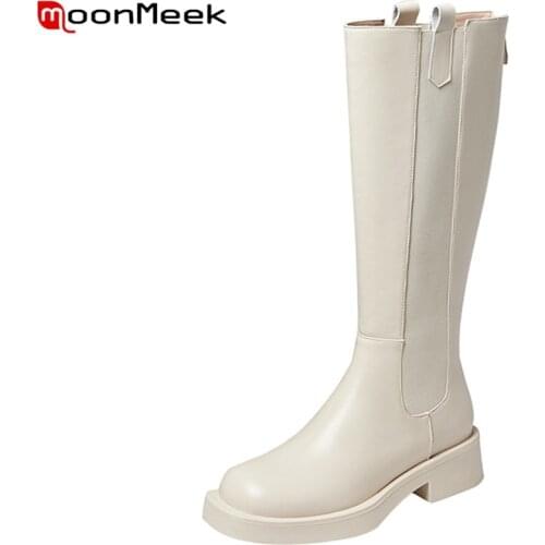 MoonMeek 2022 New Arrival Elastic Band Women Winter Shoes Hot Sale Big Size Knee High Boots Platform Boots Cow Leather Boots